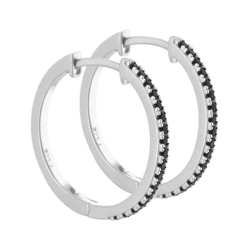 *Claire - 20 mm. creoler i sterling sølv med black diamond zirkonia — produktfoto