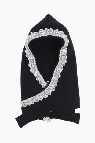 Compact Wool Balaclava Lace - Sky Captain - GANNI — produktfoto