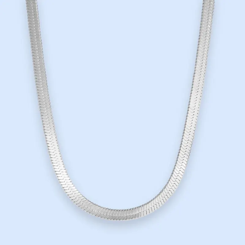 Zoé flat snake chain-halskæde 4 mm - sølvfarvet stål - Chant du Matin — produktfoto