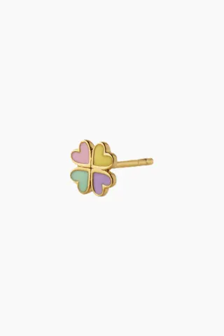 Love Heart Clover Enamel Earring - Gold - Stine A — produktfoto
