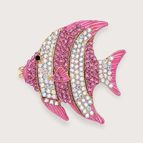 Smuk fiskebroche med pink og iriserende rhinsten · Trendbrocher — produktfoto
