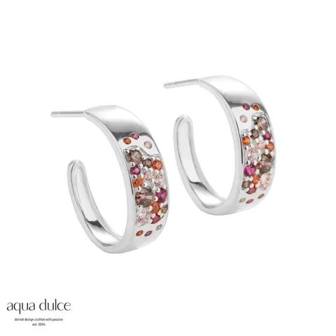 PINK STARDUST HOOP, 20 mm. hoops i sterling sølv med pink, smokey, orange & rosa zirkonia — produktfoto