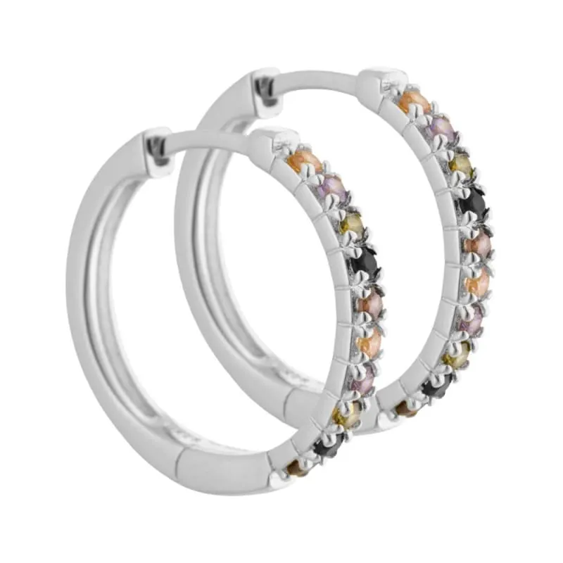 *Vigga - 20 mm. creoler i sterling sølv med lilla, røg, sorte, champagne & oliven zirkonia — produktfoto