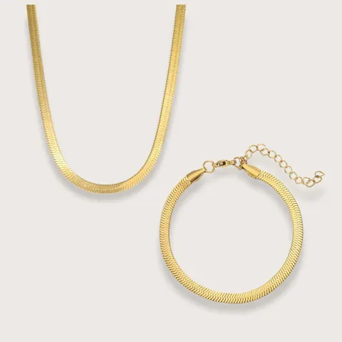 Zoé forgyldt snake chain-sæt - halskæde og armbånd - Chant du Matin — produktfoto