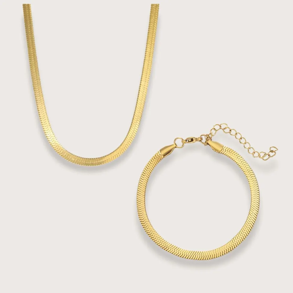 Zoé forgyldt snake chain-sæt - halskæde og armbånd - Chant du Matin — produktfoto