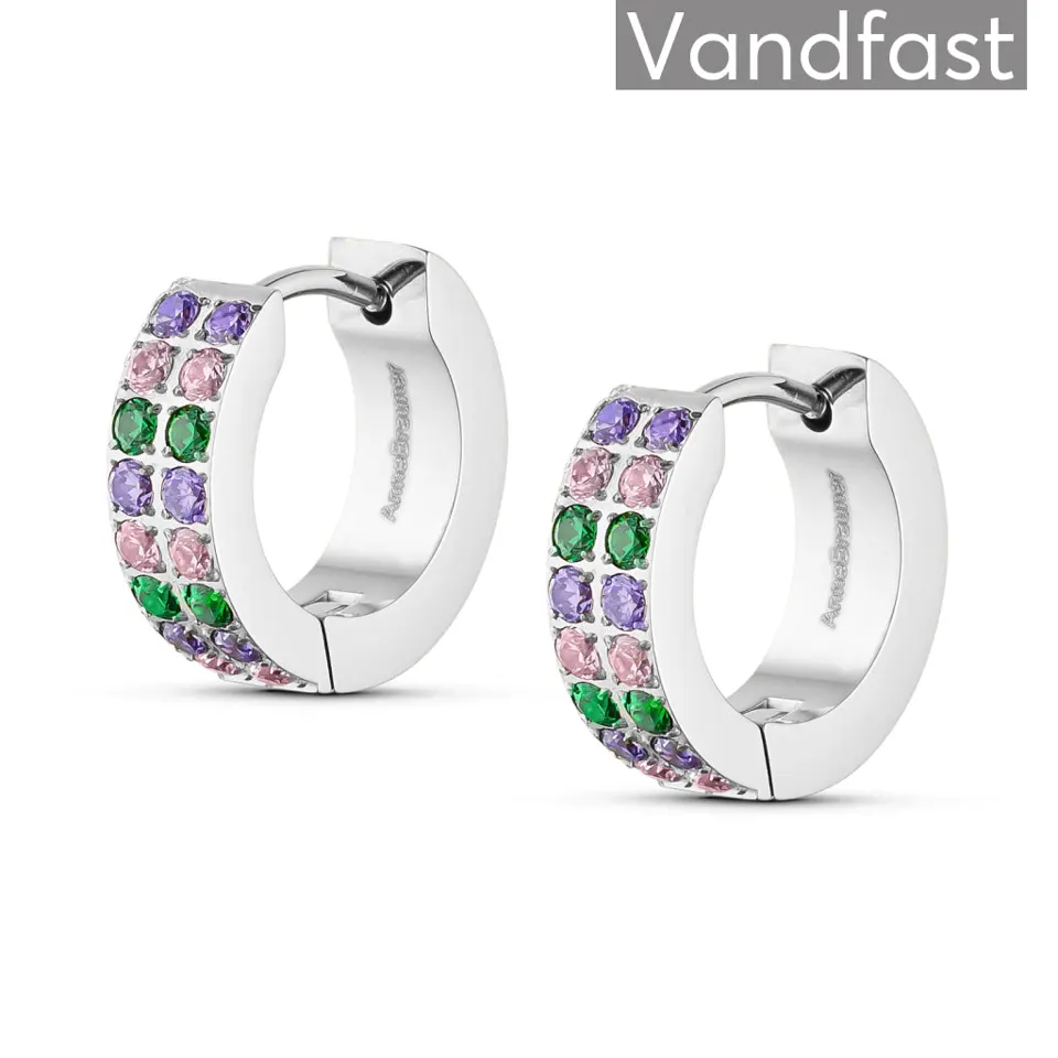 ANNEBRAUNER Creole Double Line Green/Pink Mix Øreringe — produktfoto
