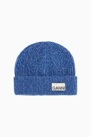 Light Structured Rib Knit Beanie A5353 - Nautical Blue - GANNI — produktfoto