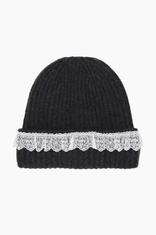 Compact Wool Lace Beanie - Phantom - GANNI — produktfoto
