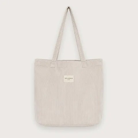 Stor tote bag i beige fløjl   Rummelig taske til skole og fritid — produktfoto