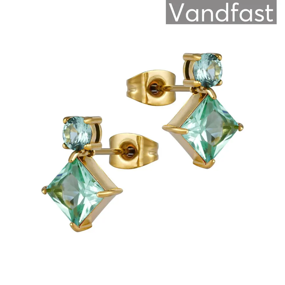 ANNEBRAUNER Princess Square Tourmalin Green Øreringe 18K Guldbelagt — produktfoto