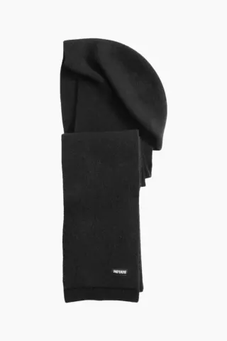 Knit Hood Scarf - Black - Rotate — produktfoto