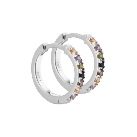 *Vigga - 15 mm. creoler i sterling sølv med lilla, røg, sorte, champagne & oliven zirkonia — produktfoto