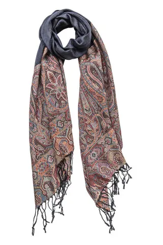 Sort silkepashmina  med brede border — produktfoto