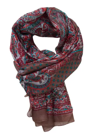 Silketørklæde med paisley print - nougat brun — produktfoto