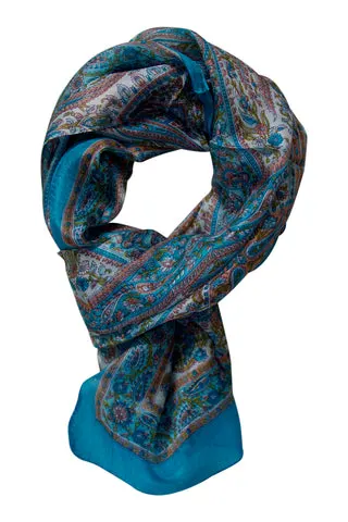 Silketørklæde med paisley print i douce farver - turkis — produktfoto