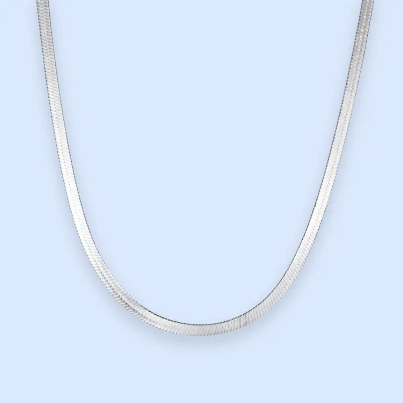Zoé flat snake chain-halskæde 3 mm - sølvfarvet stål - Chant du Matin — produktfoto