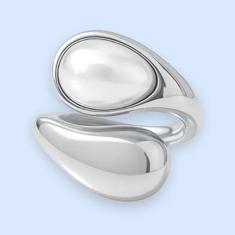 Giverny chunky sølvfarvet ring med stor perle - Chant du Matin — produktfoto