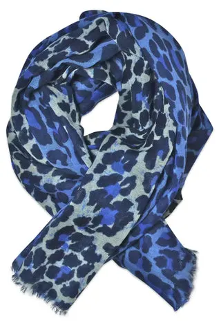 Skønt tørklæde i blå leopard print — produktfoto