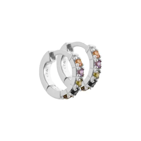 *Vigga - 10,7 mm. creoler i sterling sølv med lilla, røg, sorte, champagne & oliven zirkonia — produktfoto