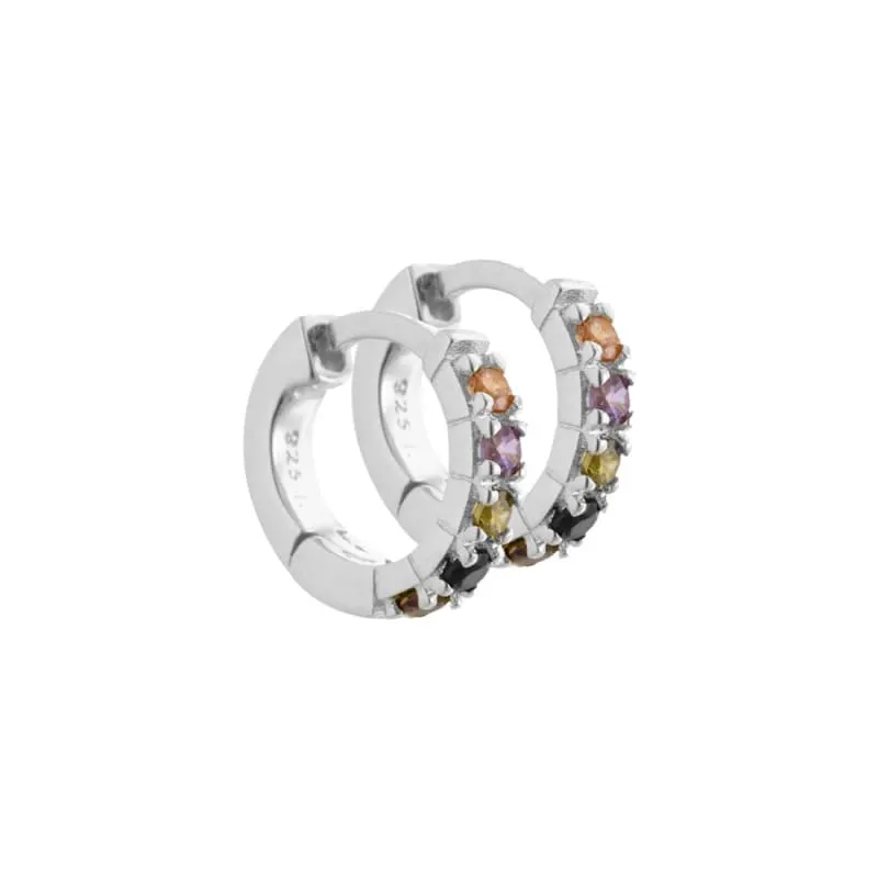 *Vigga - 10,7 mm. creoler i sterling sølv med lilla, røg, sorte, champagne & oliven zirkonia — produktfoto