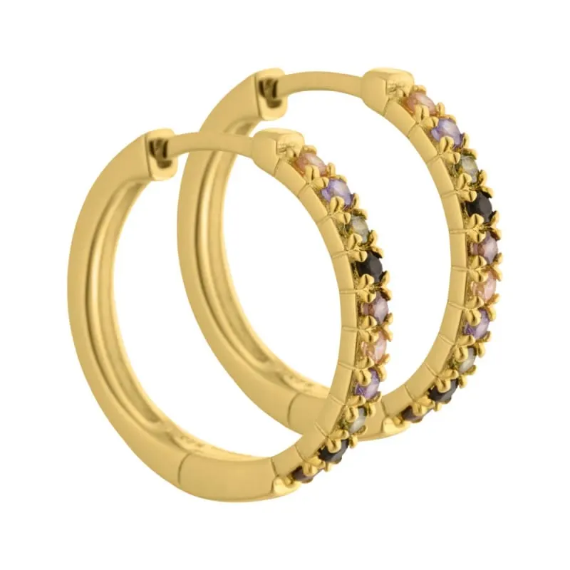 *Vigga - 20 mm. creoler i forgyldt sterling sølv med lilla, røg, sorte, champagne & oliven zirkonia — produktfoto