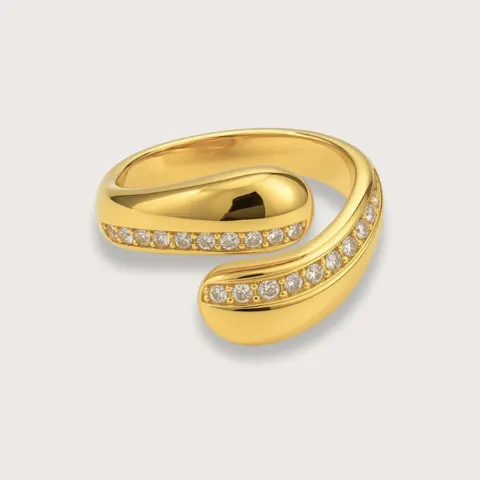 Claire forgyldt chunky ring med zirkoner - vandfast - Chant du Matin — produktfoto