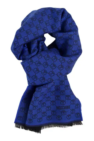 Uld tørklæde i klar blå og sort fra Moschino — produktfoto