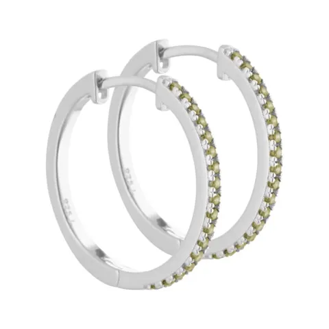 *Ronja - 20 mm. creoler i sterling sølv med oliven zirkonia — produktfoto