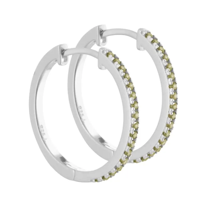 *Ronja - 20 mm. creoler i sterling sølv med oliven zirkonia — produktfoto