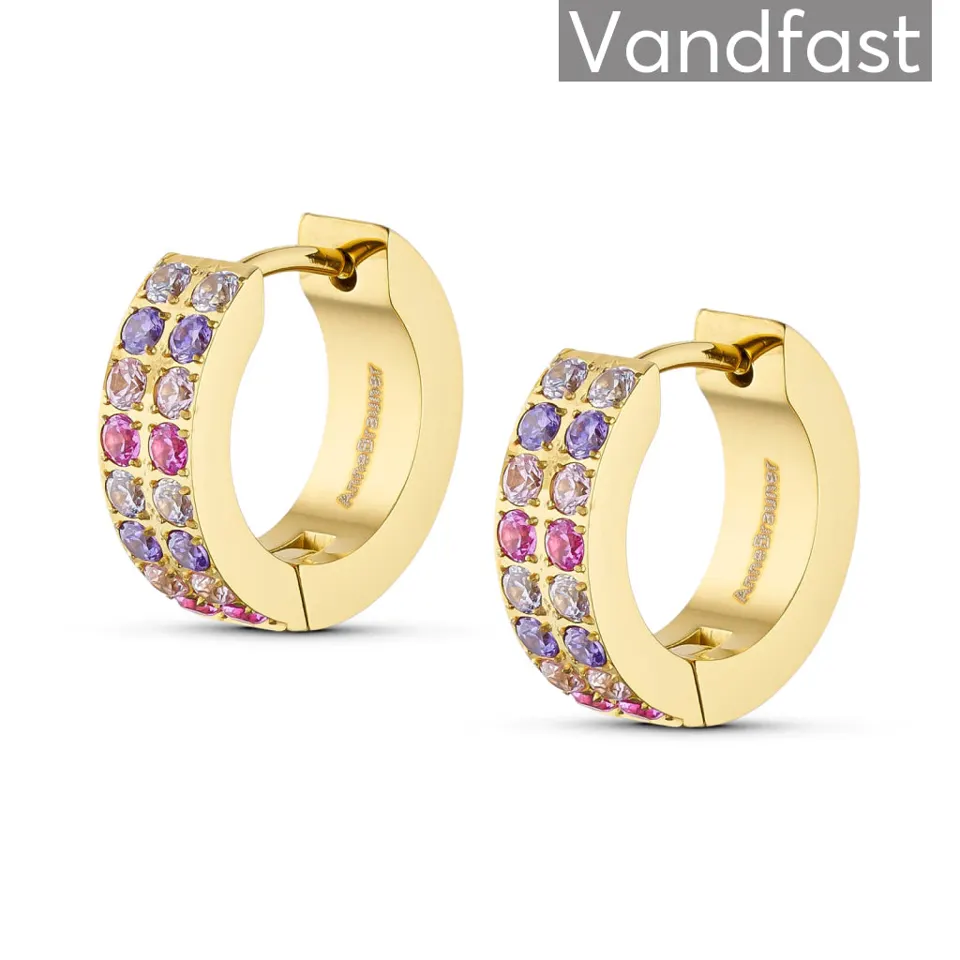 ANNEBRAUNER Creole Double Line Rose/Violet Mix Øreringe 18K Guldbelagt — produktfoto