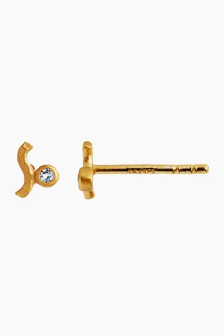 Petit Wave Earring Gold with Stone - Light Blue - Stine A — produktfoto