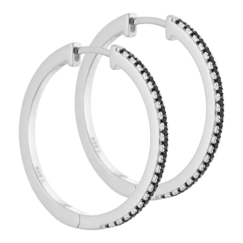 *Claire - 25 mm. creoler i sterling sølv med black diamond zirkonia — produktfoto