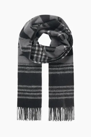 Woven Wool Logo Scarf - Black/Vanilla Ice - Mads Nørgaard — produktfoto