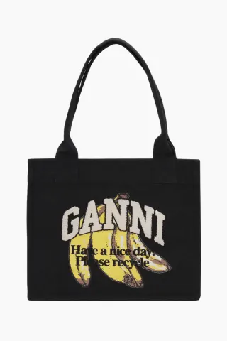 Large Easy Shopper Pocket Banana Print A6897 - Black - GANNI — produktfoto