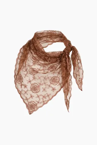 Sille Lace Scarf - Brown - byQNTS — produktfoto