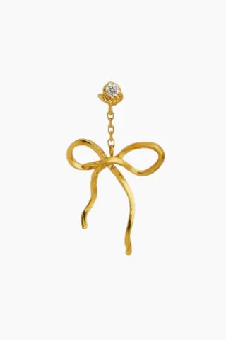 Dangling Flow Bow Earring - Gold - Stine A — produktfoto