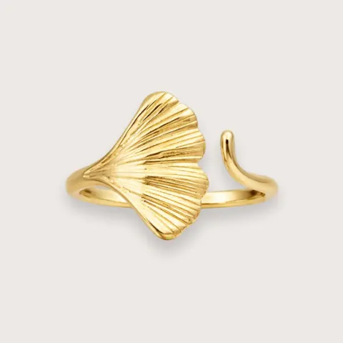 Fanfan fingerring  18k forgyldt ring med lille blad  Vandfaste ringe — produktfoto