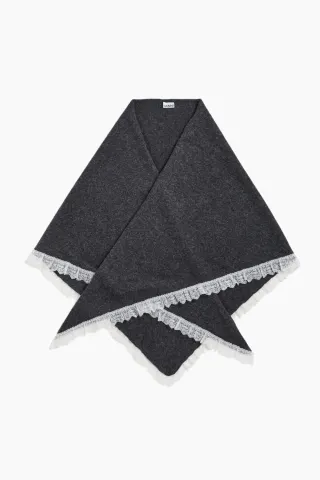 Wool Lace Triangular Scarf XXL - Phantom - GANNI — produktfoto