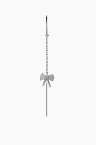 Petite Bow Double Chain Earring - Silver - Stine A — produktfoto