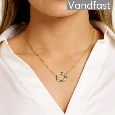ANNEBRAUNER Big Green/Pink Circle Halskæde 18K Guldbelagt — produktfoto