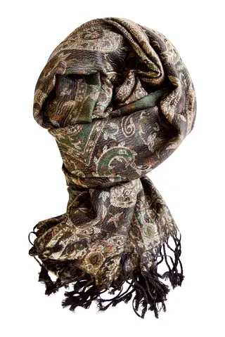 Pashmina tørklæde i army grøn og sort — produktfoto