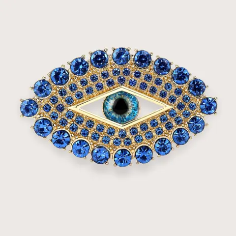 Sia øje-broche med blå rhinsten - guldfarvet broche - Chant du Matin — produktfoto