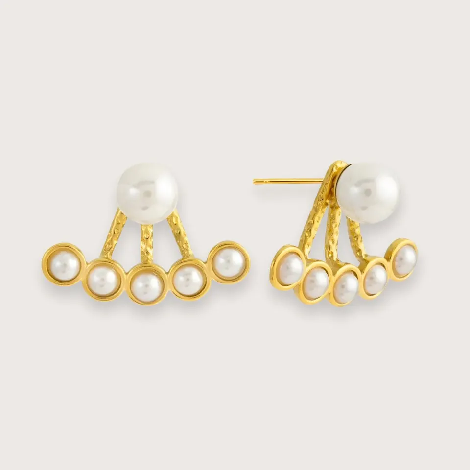 Felicity forgyldte perleøreringe i to-lags-design - Chant du Matin — produktfoto