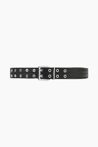 Double Eyelet Belt A6586 - Black - GANNI — produktfoto