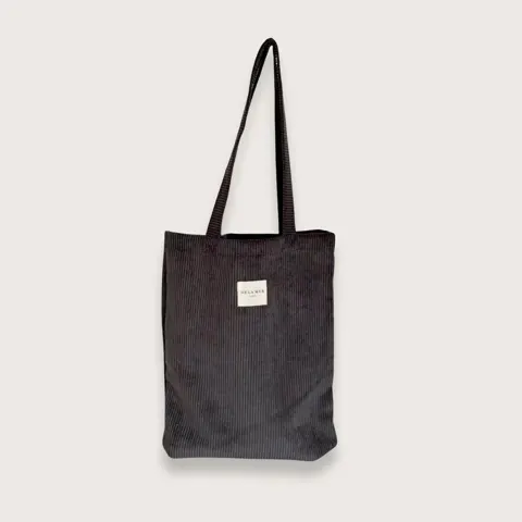 Avenay - Lille tote bag i mørkegråt bomuldsfløjl — produktfoto